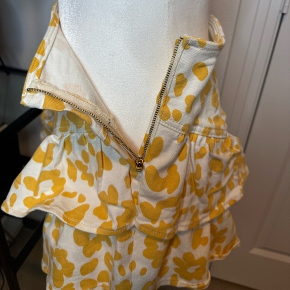 NWT Mother The Ruffle Dyed Floral Leopard Yellow Denim Mini Skirt Size 28 / 8 - Picture 9 of 11